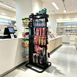 Floor Standing Double Sided Metal Display Stand With Side <b>Baskets</b> For Cosmetic Beauty Accessories - Product Image 3