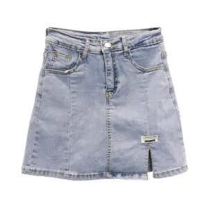 LILUO 2024 Light blue washing split bottom chic sexy women wear young girl denim skirt