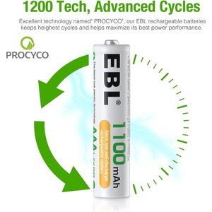 Pilas Recargables AAA EBL con Cargador, 1100 mAh, NiMH, 1.2 V, Recargables hasta 1200 Veces, Pilas Triples para Control Remoto, 2500 mAh - Product Image 5
