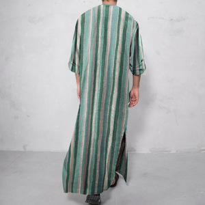 Túnica Musulmana de Algodón Tejido para Hombre, Estilo Transfronterizo, Cuello Mao, Rayas Degradadas, Manga Larga, Hanfu, Estilo de Oriente Medio - Product Image 6