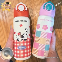 Vaso Infantil de Acero Inoxidable 316 con Diseño de Dibujos Animados, Aislamiento al Vacío, con Pajita y Opción de Beber Directo, en Colores Dopamina
