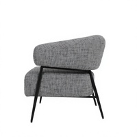 Fauteuil d'appoint moderne en tweed sel et poivre avec pieds en métal noir, chaise rembourrée à dossier flottant pour salon