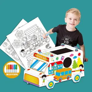 Carton de bricolage Graffiti autobus scolaire artisanat Doodle Board 3D Puzzle carton dessin jouets pour enfants