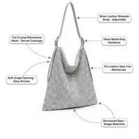 Tas Desainer Bermerek Kain Berhias Kristal Rhinestone Berkualitas Tinggi, Clutch Malam untuk Pesta Pernikahan Pengantin Prom Dompet Resleting