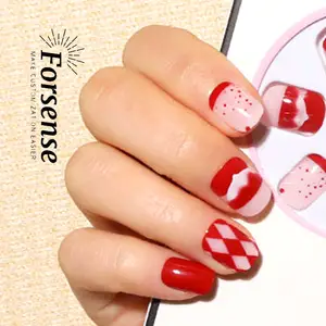 Private Label Colorful Geometric Designer Press On Nails Red Luxury Brand Stylish Fake Nails Design Short False Nails Wholesale