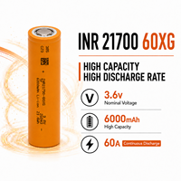 Литий-ионный аккумулятор Tenpower INR21700-60XG 3.6В 6000мАч 60А (21700 60XG) для электроинструментов, электромобилей, БПЛА, аккумуляторных блоков