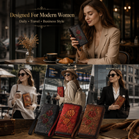 Dompet Kulit Asli Desain Vintage Wanita RFID Blocking Resleting Panjang Kapasitas Besar Dompet Panjang Bermerek dengan Logo Timbul
