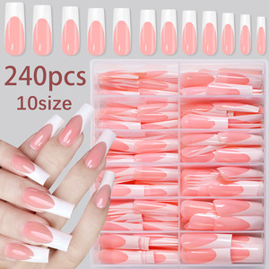 120 faux ongles à presser, design français, couvrance totale, nude, courts carrés, pour salon de manucure - Product Image 6