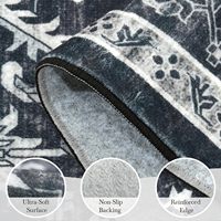 Grand tapis bohème vintage noir à poils ras, adapté aux animaux domestiques, lavable, antidérapant, pour zones à fort trafic, salle à manger, chambre d'enfant, bureau, décoration intérieure