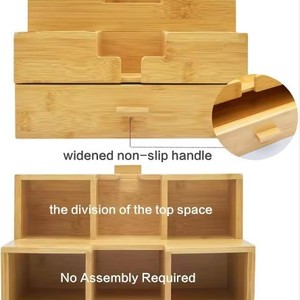 Bamboo Office Organizer Rectangle 1L <b>Storage</b> <b>Box</b> For Study Desk Tidy Stationery Holder With <b>Drawer</b> - Product Image 4
