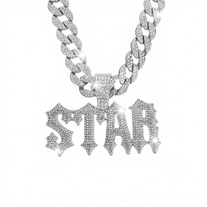Silver Color <b>Iced</b> <b>Out</b> Letter Pendant Necklace Cuban Link <b>Chain</b> Moissanite Charm Jewelry for Men Unisex Gift - Product Image 1
