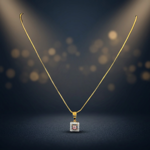 Collar con Colgante Chapado en Oro de 9K, Diseño Geométrico Cuadrado con Diamante Corte Princesa, Cadena de Serpiente, Lujoso, para Mujer, Boda, Fiesta, Uso Diario - Product Image 3