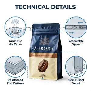 Emballage de café en aluminium imprimé sur mesure avec valve et fermeture éclair pour 250g 500g 1kg de grains de café torréfiés - Product Image 4