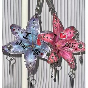 Porte-clés Y2K Phalaenopsis avec pendentif à pompon, chaîne de perles faite à la main, fleur d'orchidée unique, porte-clés tendance - Product Image 4