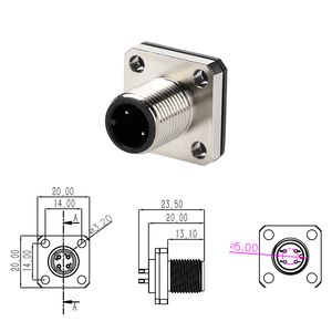 Conector de brida cuadrada de codificación A M12, enchufe de aviación, conector macho de extremo de placa con bloqueo frontal IP67 función impermeable - Product Image 4
