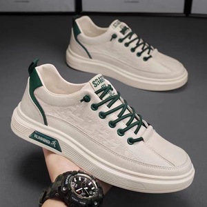 New men's shoes - breathable white <b>sneakers</b>, trendy and versatile thick-soled sports and casual <b>leather</b> shoes, fashionable shoes - Product Image 2