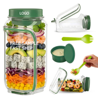 Saladepot met opdrukbaar logo, zijdelings te openen, met lekvrij dressingcompartiment, draagbaar, voor lunch, reizen en buitengebruik.