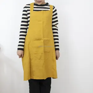 批发便宜高品质定制标志日式厨房烹饪橙黄色水洗纯100% 亚麻围裙