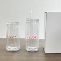 Gobelet à sublimation effet boule à neige 16oz 20oz avec trou pré-percé, verre à double paroi, bouteille d'eau transparente effet boule à neige pour boissons