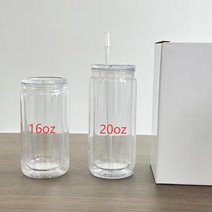 Bicchiere Termico Sublimabile a Doppia Parete da 16oz 20oz con Foro Preforato, Borraccia Trasparente a Globo di Neve per Bevande - Product Image 3