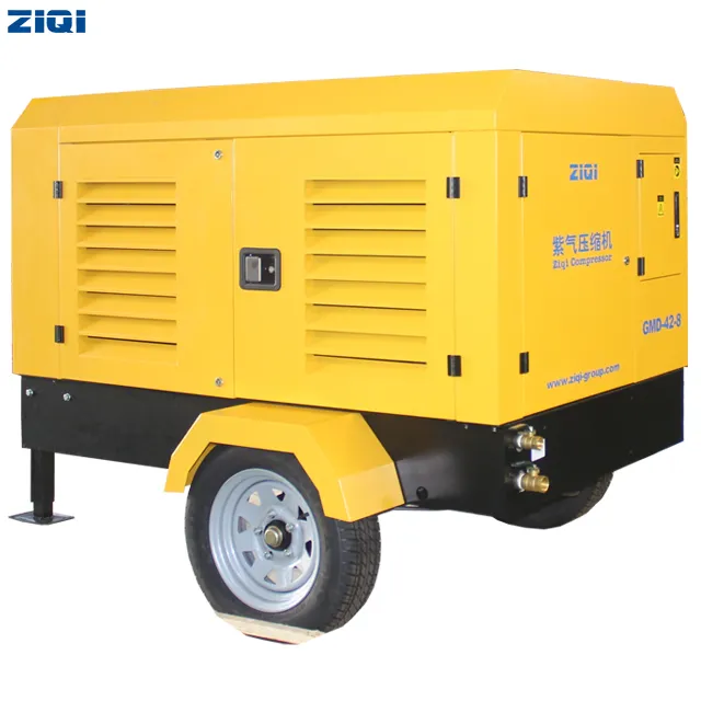 Best Selling Convenient Safe 185CFM Diesel Power Towable Portable Two Wheels Compressors Screw Air With Durable Air System