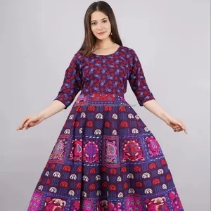 インド綿花柄ブロックプリントドレス手作りサマードレスミディガウン自由奔放に生きるヒッピースタイルレディースパーティーウェアロングラップドレス