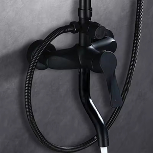 FEIDU Ensemble <span class=keywords><strong>de</strong></span> <span class=keywords><strong>colonne</strong></span> <span class=keywords><strong>de</strong></span> <span class=keywords><strong>douche</strong></span> moderne à quatre fonctions en laiton noir mat Pluie Spray doux Massage en céramique Pommeau <span class=keywords><strong>de</strong></span> <span class=keywords><strong>douche</strong></span> <span class=keywords><strong>de</strong></span> stockage économique - Product Image 3