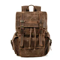 Mochila Retro de Cuero Crazy Horse, Lona Encerada, para Hombre y Mujer, de Cuero Genuino, Bolsa de Viaje para Computadora, Poliéster, para Montañismo
