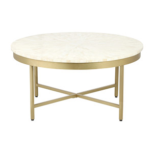 HMS 18 \ "classico tavolino rotondo avorio e oro legno & acciaio con vetro temperato e pietra sinterizzata per soggiorno - Product Image 2