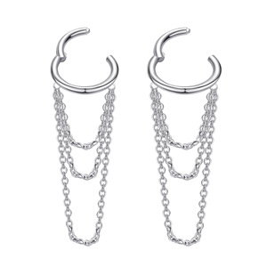 Boucles d'oreilles créoles en acier inoxydable 316L avec chaîne pour piercing de cartilage |   Bijoux de perçage d'oreille à double chaîne pour hommes et femmes - Product Image 4