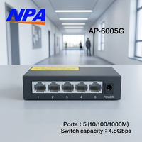 Switch Jaringan Gigabit 5 Port 10/100/1000Mbps Desktop Logam 4.8Gbps Plug and Play QoS Dapat Ditumpuk untuk Kamera IP Kantor Rumah