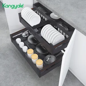 KYL-cesta de almacenamiento de vajilla de dos niveles, cajón extraíble para armario de cocina, elegante, gama alta, L080860G