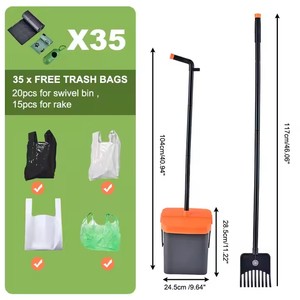 Pooper Scooper cestino girevole & rastrello, grande capacità, manico lungo regolabile, nessun odore, paletta per la rimozione dei rifiuti di animali domestici, coperchio - Product Image 4