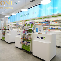 ONI Shopfitting's Étagère de pharmacie éclairée par LED Étagère murale décorative élégante pour pharmacie en verre