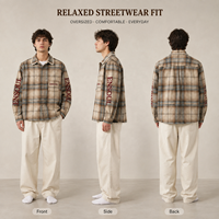 Chemises pour hommes personnalisées, vintage, à manches longues, boutonnées, à motif brodé, style streetwear décontracté, coupe oversize, à carreaux et ornées