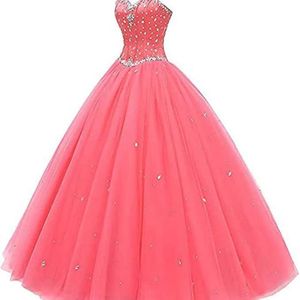 Strapless Ball Gown Evening Dress Coral Chiffon Empire Waistline Long Prom Dress - Product Image 1
