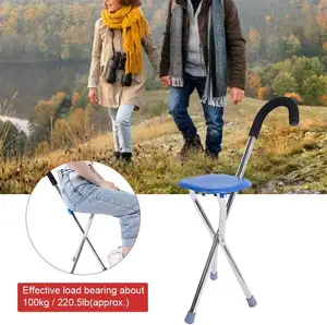 Bastão de caminhada ergonômico, bastão de caminhada dobrável tripé bastão de caminhada para idosos com assento de cana dobrável
