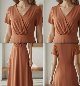 Elegante Vestido Midi de Manga Corta con Cuello en V y Cintura Plizada para Mujer, Vestido Minimalista Suave <span class=keywords><strong>INTI</strong></span> con Corte en A - Product Image 3