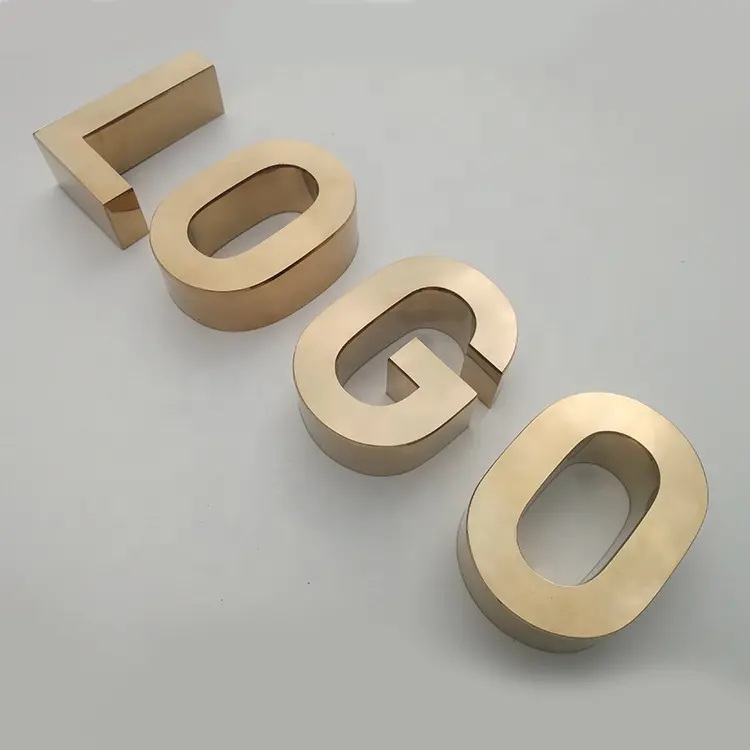 Lettere in metallo personalizzate in ottone logo 3d segnaletica in acciaio inossidabile ottone oro acciaio inossidabile lettera in metallo per parete