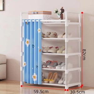 Scaffale Portascarpe in Metallo a 4/5 Ripiani Staccabile <span class=keywords><strong>con</strong></span> Copertura Antipolvere, Organizzatore Antiruggine per Borse e Attrezzi da Soggiorno - Product Image 1
