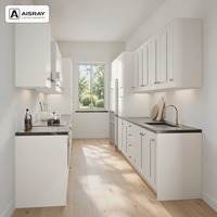 Meuble de cuisine stratifié au design classique, configuration en U, livraison en kit, boîtes de meubles en MDF et tiroirs à fermeture amortie