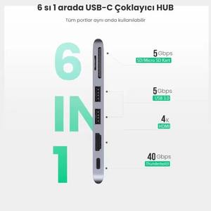 Adaptateur Hub USB C UGREEN CM380 pour MacBook avec HDMI <span class=keywords><strong>4K</strong></span>, <span class=keywords><strong>Thunderbolt</strong></span> <span class=keywords><strong>3</strong></span>, alimentation 100W, lecteur de cartes TF/SD, 2 ports USB <span class=keywords><strong>3</strong></span>.0 - Product Image 2