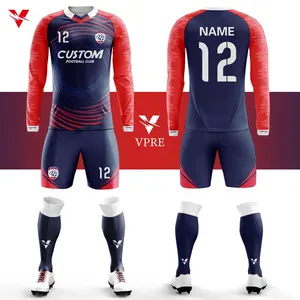 Wholesale 100% Polyester Cheap Sublimation Long Sleeve Football Jersey Suit Custom Mens Soccer Uniform Winter Soccer Wear M902