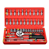 XZC Auto Repair Small Fly Wrench, jeu de clés à douilles automobiles en acier au carbone de 46 pièces, kit multifonctionnel, boîte rouge