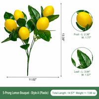 Hoogrealistische kunstmatige citroentakken, citroenfruit, Scandinavische bloemen, groene planten, huisdecoratie, kunststof, hoogwaardig.