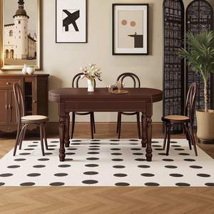 American Country Style Solid Wood <b>Dining</b> <b>Table</b> <b>Set</b> 6 Piece <b>Extendable</b> Foldable <b>Round</b> <b>Dining</b> Room Furniture - Product Image 3