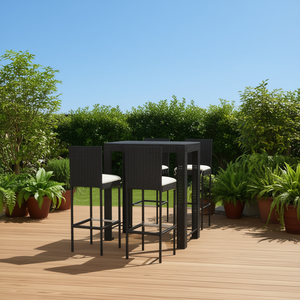 Ensemble de bar en rotin noir avec structure en acier thermolaqué, mobilier de jardin extérieur, chaise élégante et moderne à dossier à lattes de forme rectangulaire - Product Image 2