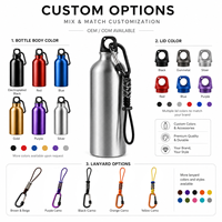 Bouteille d'eau en aluminium personnalisée 500ml 750ml 1000ml avec mousqueton et poignée en paracorde, bouteille de sport légère pour cadeaux promotionnels