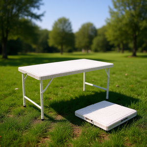 Mesa Plegable Portátil de Ratán de 4 pies, Blanca, Rectangular, para Exteriores e Interiores, Muebles de Camping con Diseño Trenzado - Product Image 2