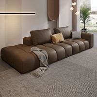 Canapé une place en cuir véritable à motif pixelisé de style italien, en cuir de vachette pleine fleur, palette crème, design moderne et minimaliste